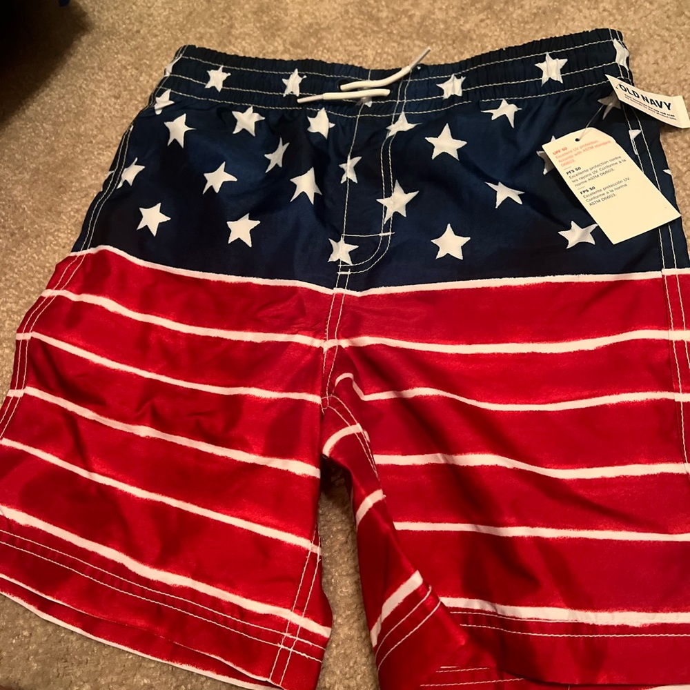 Boys old navy red white blue USA swim trunks